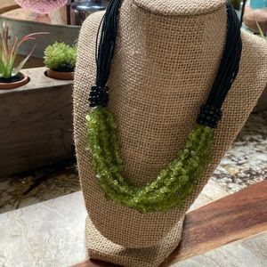 Peridot Chip and Silk Cord Necklace